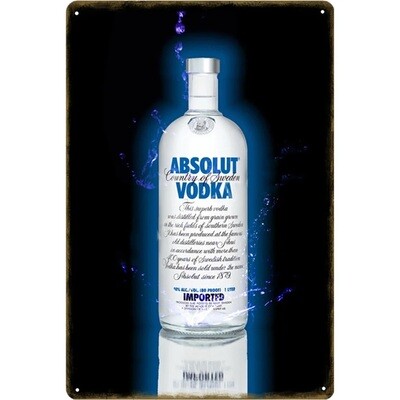 Absolute Vodka Metal Sign 7 3/4"W x 11 3/4"H