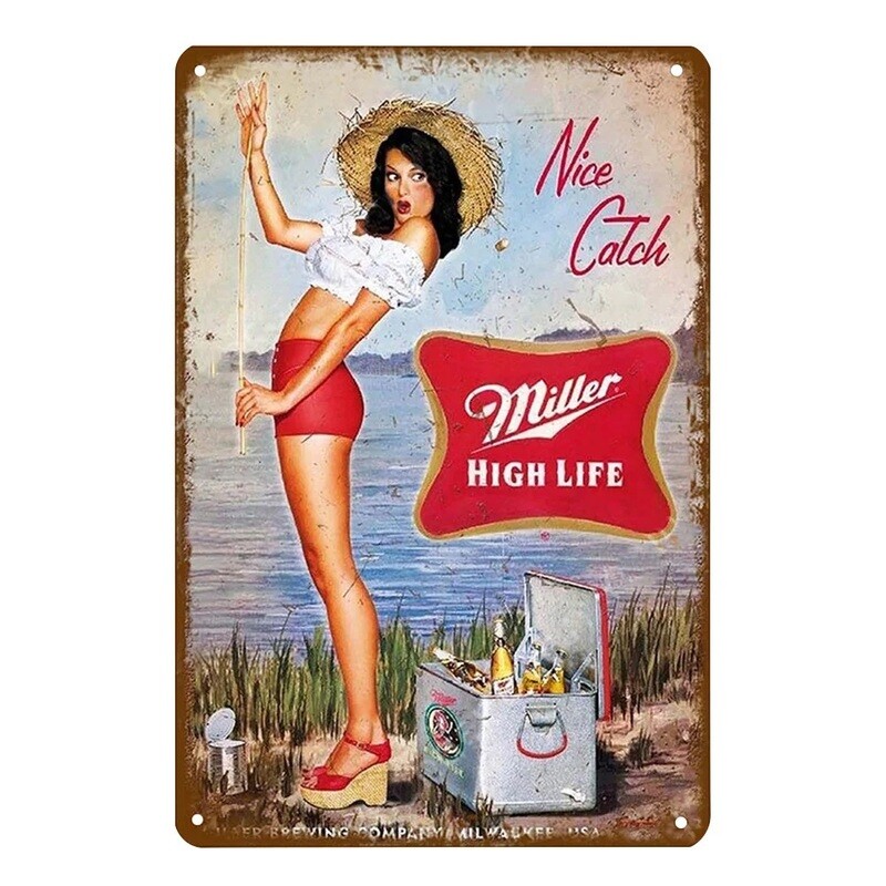 Miller Beer &quot;Nice Catch&quot; Metal Sign 7 3/4&quot;W x 11 3/4&quot;H