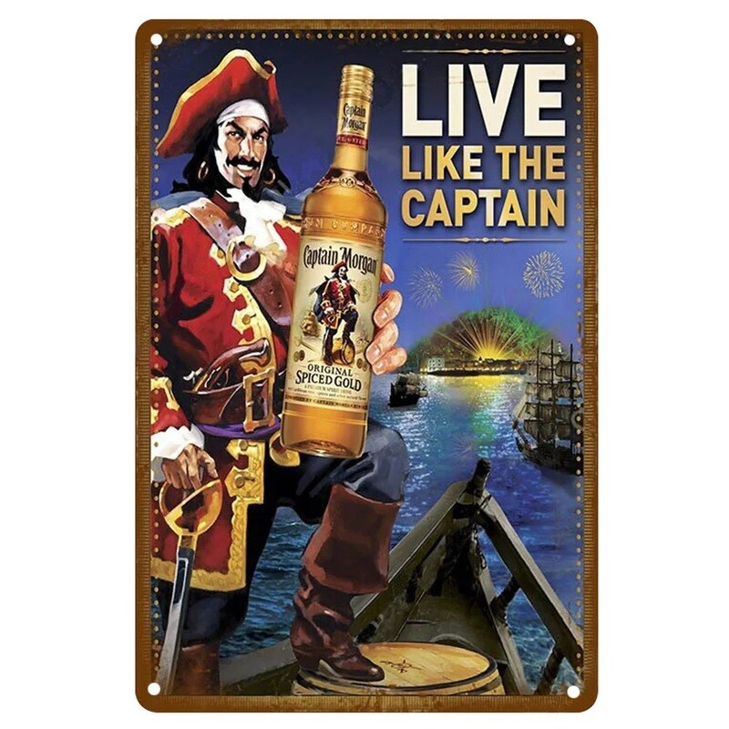 Captain Morgan &quot;Live Like The Captain&quot; Metal Sign 7 3/4&quot;W x 11 3/4&quot;H