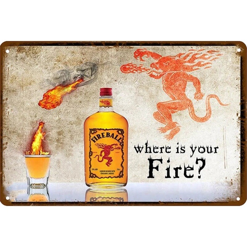 Fireball Whisky Metal Sign 11 3/4&quot;W x 7 3/4&quot;H