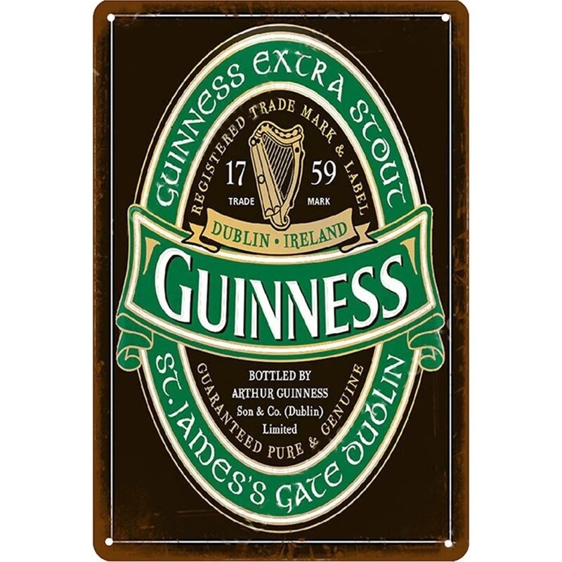 Guinness Beer Label Metal Sign 7 3/4&quot;W x 11 3/4&quot;H