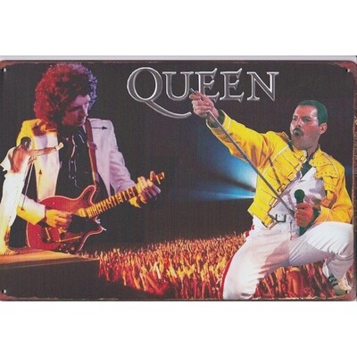 Queen Freddie and Brian Live Metal Sign 11 3/4"W x 7 3/4"H