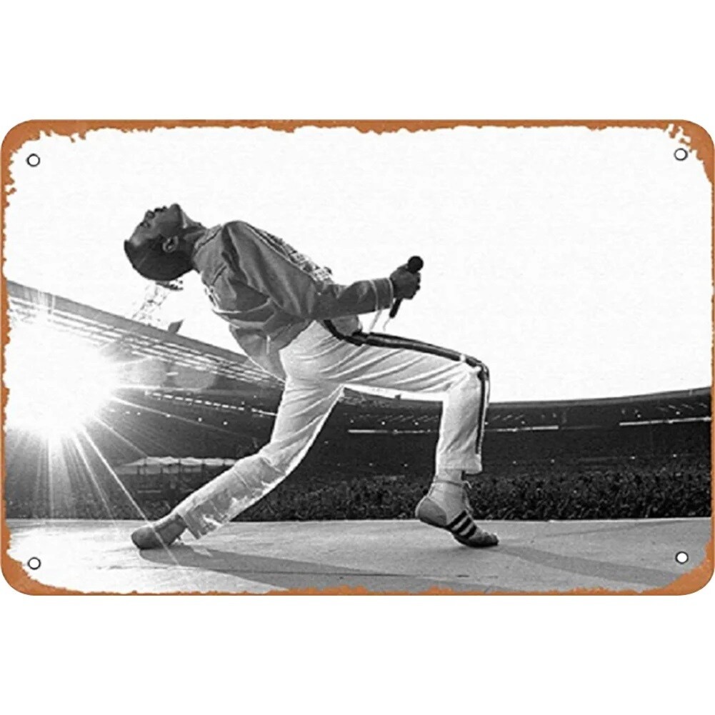 Queen Freddie Mercury on Stage Metal Sign 11 3/4&quot;W x 7 3/4&quot;H