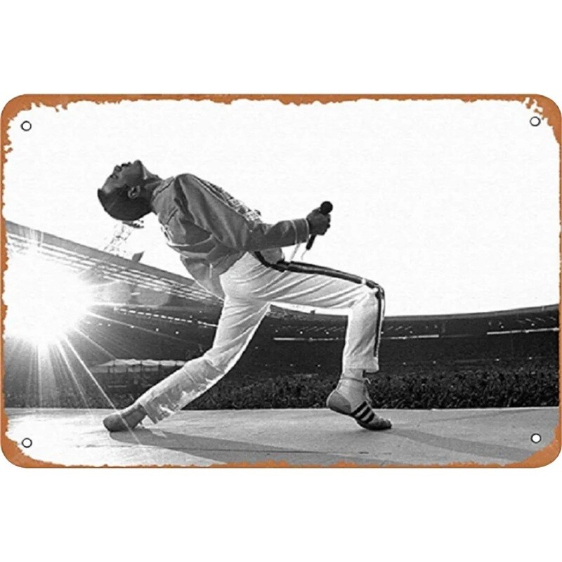 Queen Freddie Mercury on Stage Metal Sign 11 3/4&quot;W x 7 3/4&quot;H