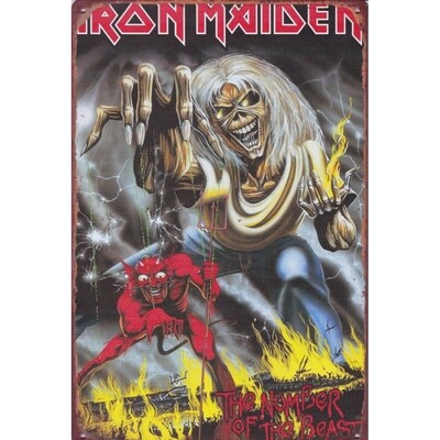 Iron Maiden "The Number of the Beast" Metal Sign 7 3/4"W x 11 3/4"H