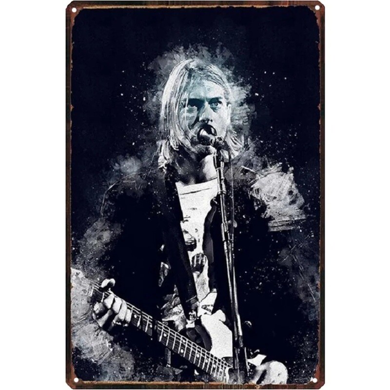 Nirvana Kurt Cobain Black and White Metal Sign 7 3/4&quot;W x 11 3/4&quot;H