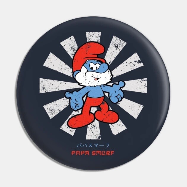 The Smurfs 2 1/4"D Papa Smurf Japanese Retro Pinback Button
