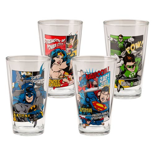 DC Comics 16 oz. Pint Glasses (4 in Set) BOXED