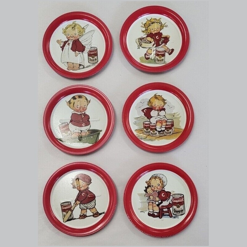 Set of 6 Campbell&#39;s Soup Kids 3 1/2&quot;D Metal Coasters