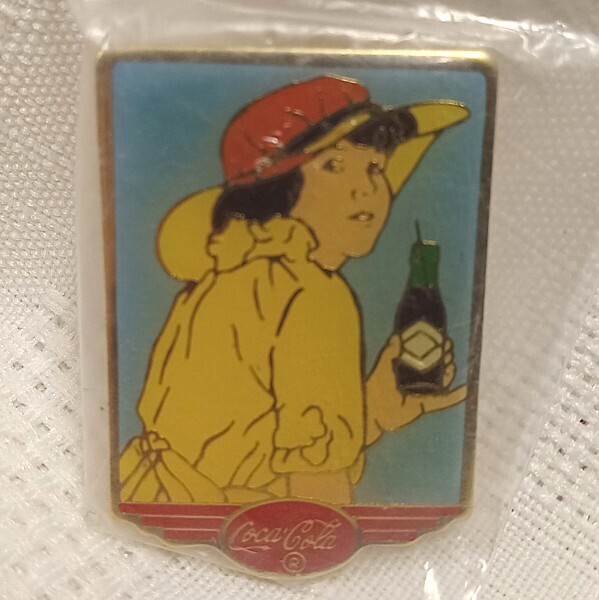 Coca-Cola Lady in Yellow Enamel Pin / Tie Tack