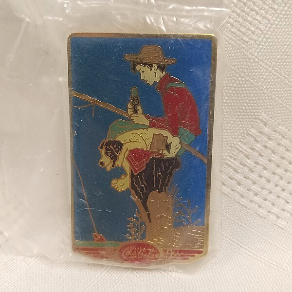 Coca-Cola Boy and Dog Fishing Enamel Pin / Tie Tack