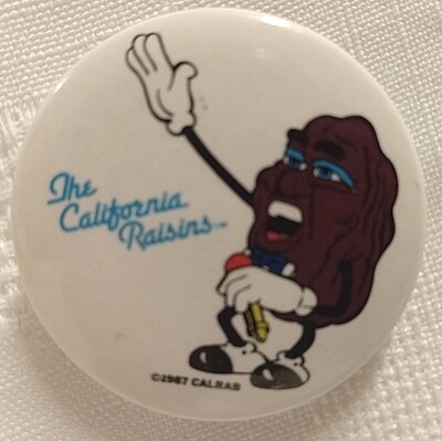 1 1/2"D California Raisin Tiny Goodbite Pinback Button