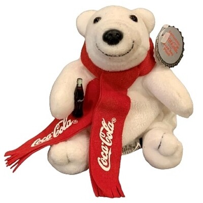 Coca-Cola Polar Bear in Red Scarf Bean Bag Plush