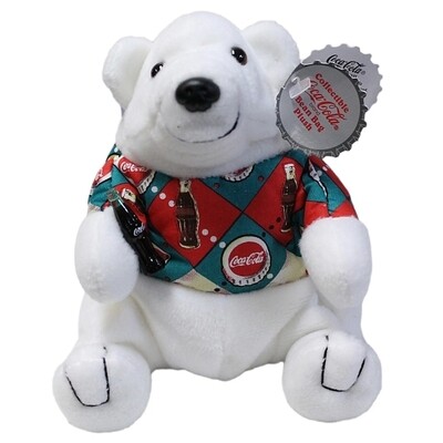 Coca-Cola Polar Bear in Argyle Short Bean Bag Plush