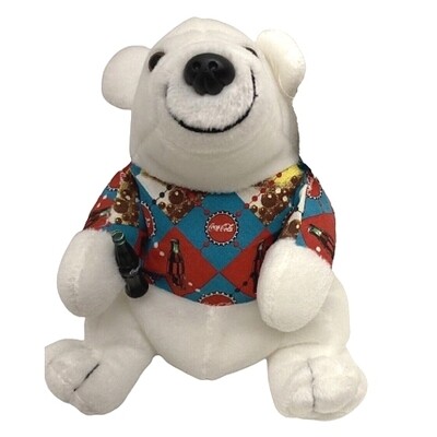 Coca-Cola Polar Bear in Argyle Shirt Bean Bag Plush