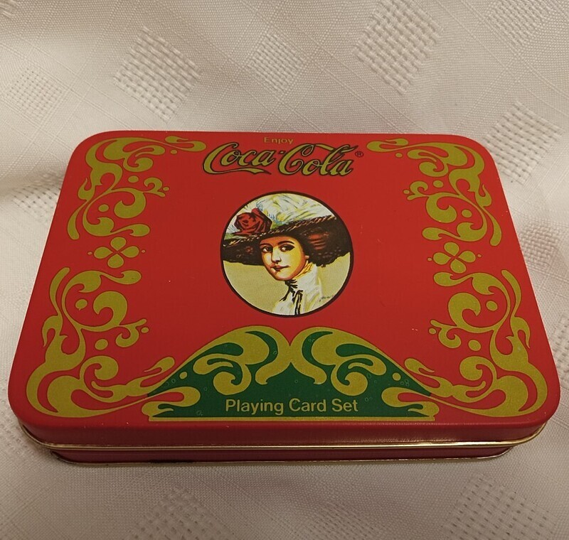 Old Fashioned Coca-Cola Tin and Playing Card Set