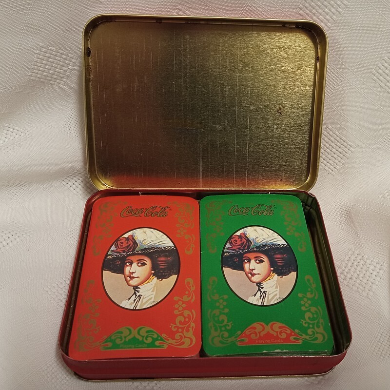 Old Fashioned Coca-Cola Tin and Playing Card Set