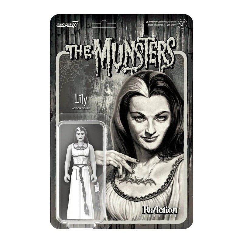 The Munsters 3 3/4&quot;H Lily Munster GRAYSCALE ReAction Figure