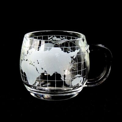 3"H Nescafe World Mug - Clear Etched Glass