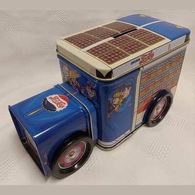 Pepsi-Cola Delivery Truck Rolling Metal Tin Bank / Storage Container