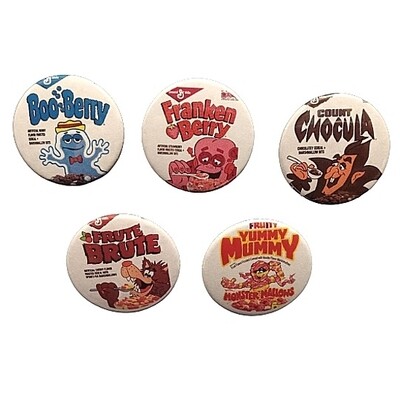 Set of 5 Monster Cereal 1 1/2"D Pinback Buttons