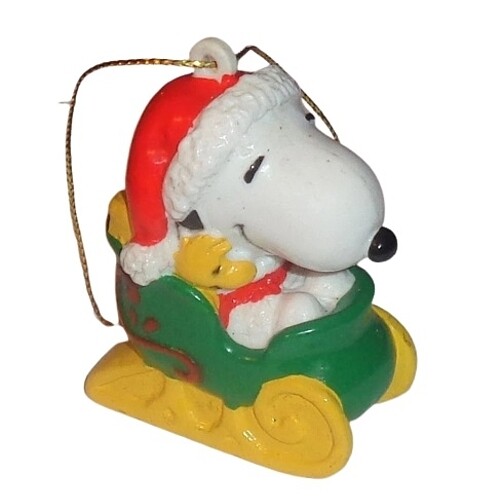 2 1/2"H Snoopy and Woodstock in Sleigh PVC Ornament