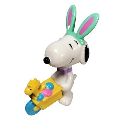 3"H Snoopy with Green Bunny Ears and Yellow Wheelbarrow PVC Figure