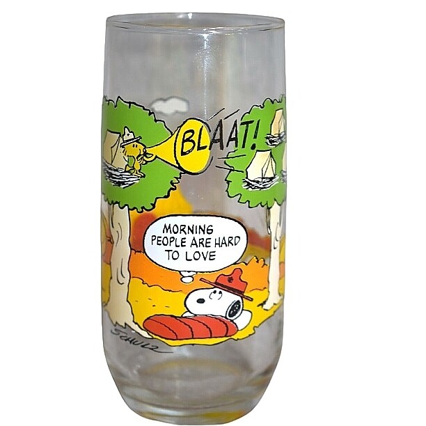 Peanuts McDonald&#39;s Camp Snoopy Glass &quot;Morning People&quot;