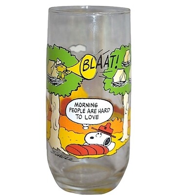Peanuts McDonald's Camp Snoopy Glass "Morning People"