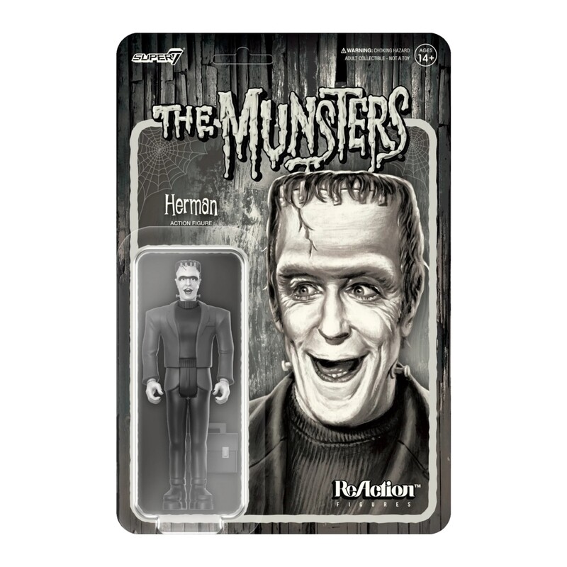 The Munsters 3 3/4&quot;H Herman Munster GRAYSCALE ReAction Figure