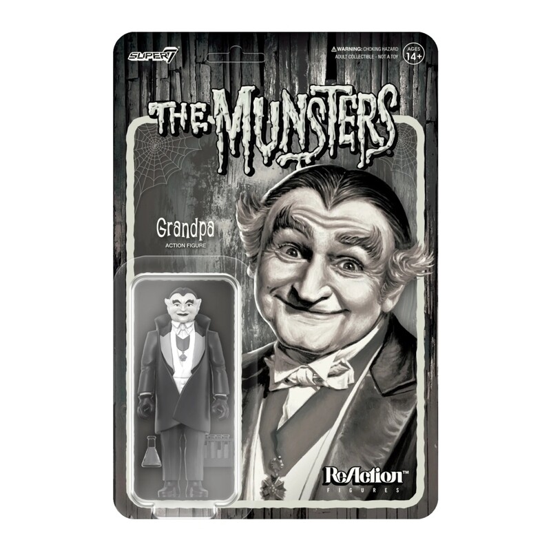 The Munsters 3 3/4&quot;H Grandpa Munster GRAYSCALE ReAction Figure