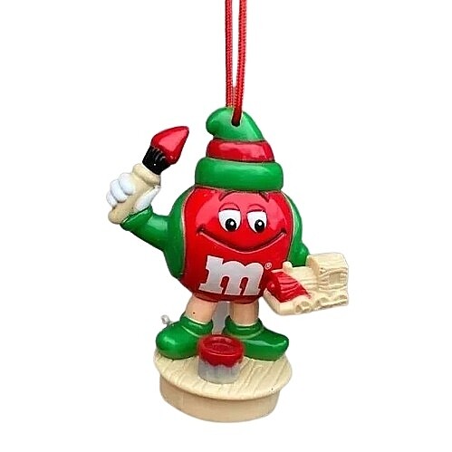 M&M RED Painting a Train Christmas Ornament