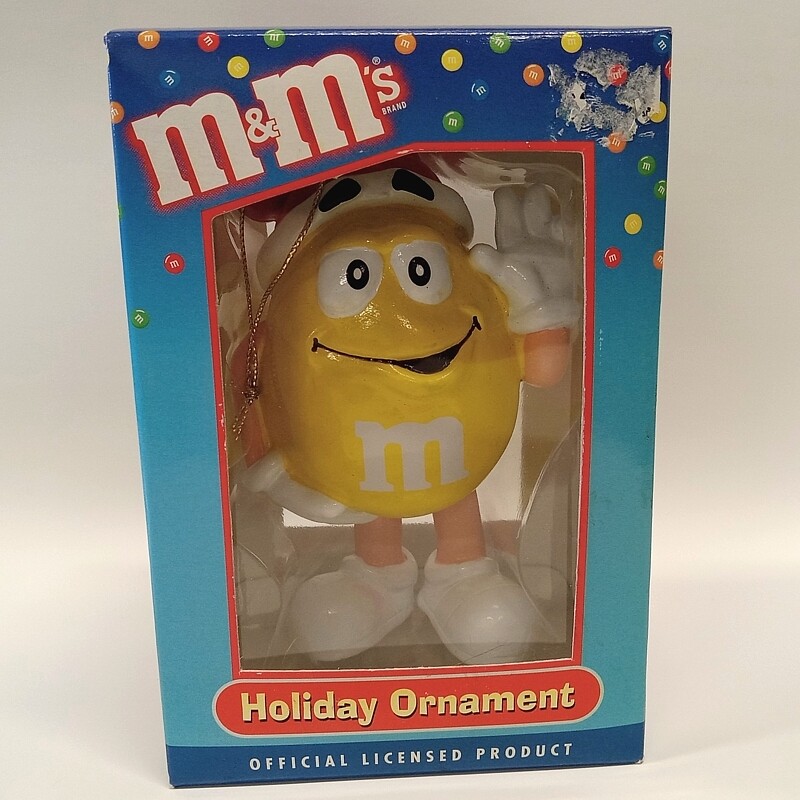 M&amp;M YELLOW - Wearing Santa Hat Christmas Ornament