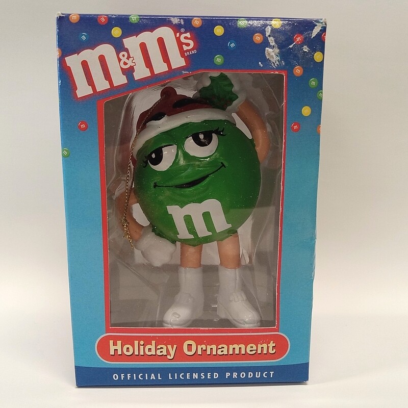 M&amp;M GREEN - Wearing Santa Hat Christmas Ornament