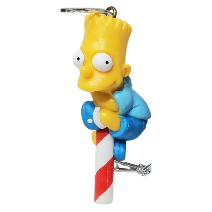 The Simpsons 2 1/2&quot;H Christmas Ornament - Bart Hanging On Candy Stick