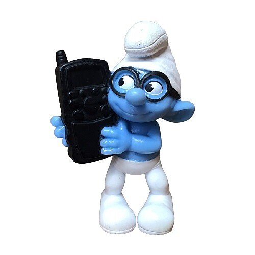 The Smurfs 3"H Brainy Smurf with Cellphone Plastic Figure