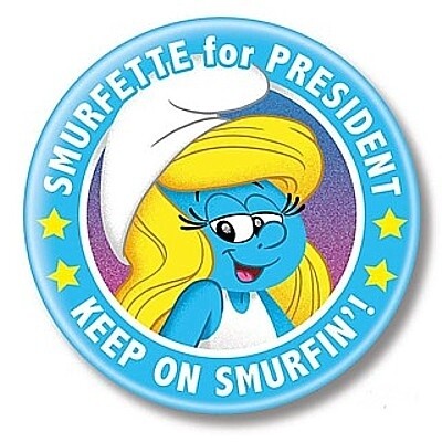 The Smurfs 2 1/4"D "Smurfette for President" Pinback Button