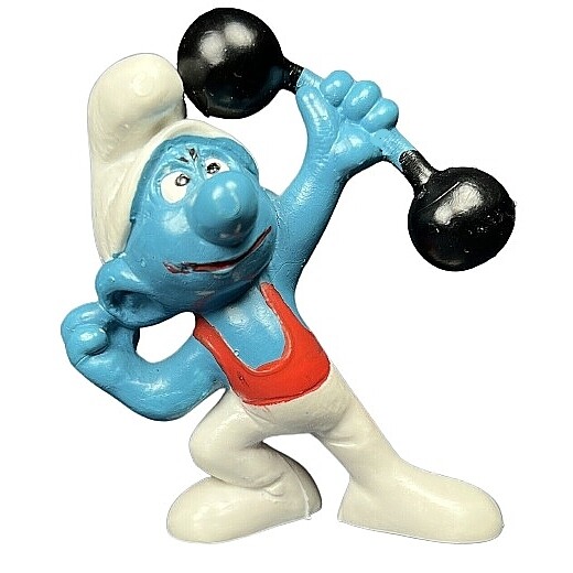 The Smurfs 2"H Barbell Smurf Hefty Smurf with Red Shirt PVC