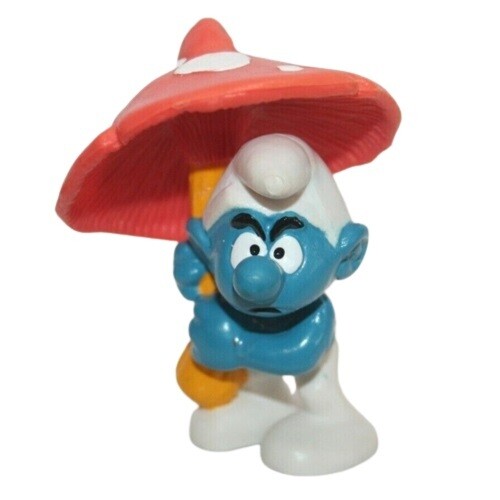 The Smurfs 2 3/4&quot;H Umbrella Smurf with Mushroom PVC