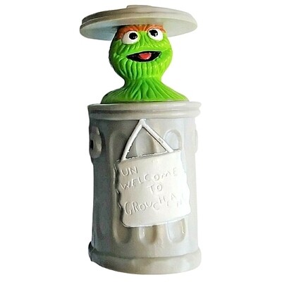 Sesame Street 3"H Oscar the Grouch in Trash Can PVC Figure