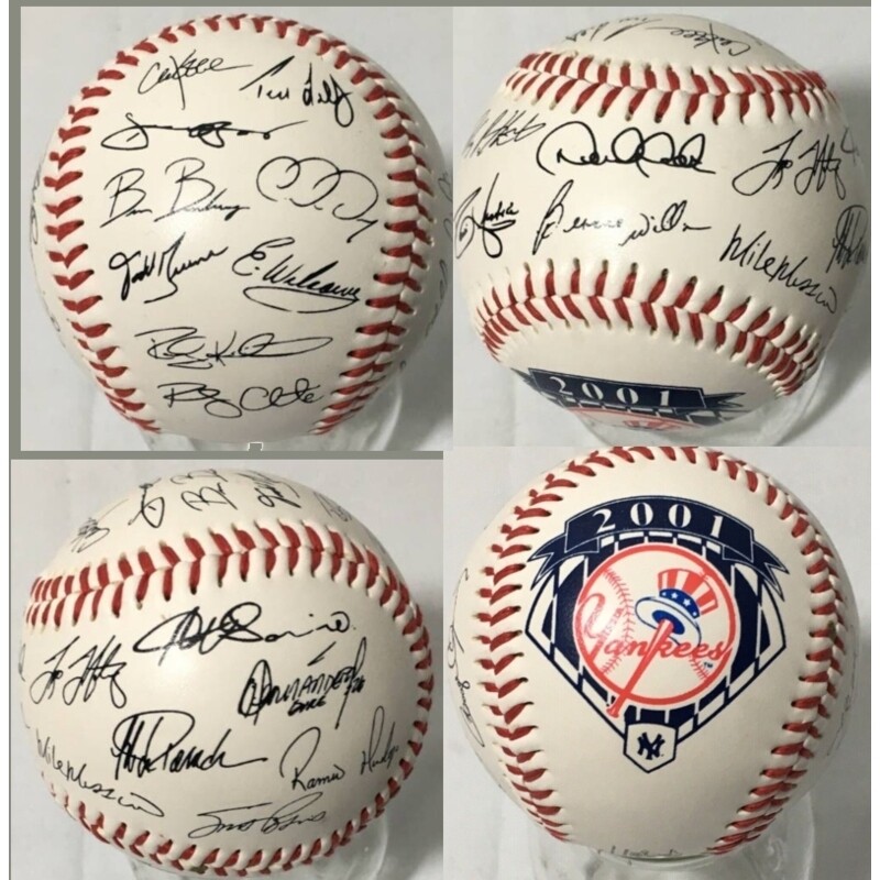 MLB 2001 New York Yankees Baseball with Reproduction Autographs