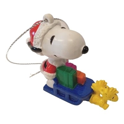 2 1/2"H Snoopy and Woodstocks on Sled PVC Ornament