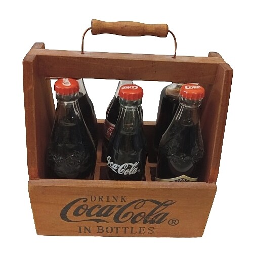 Evolution of the Coca-Cola Contour Bottle 6 Mini Bottle Collection in Wooden Crate