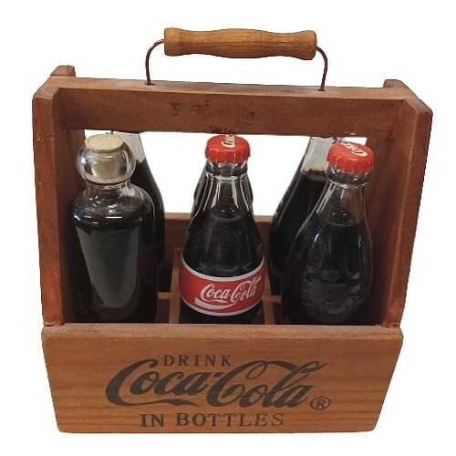 Evolution of the Coca-Cola Contour Bottle 6 Mini Bottle Collection in Wooden Crate