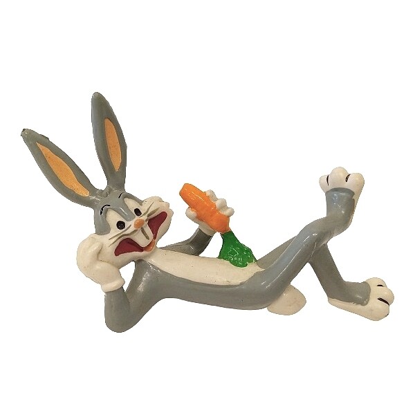 Looney Tunes 3 3/4&quot;L Bugs Bunny Laying Down with Carrot PVC Figure