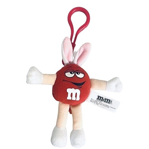 M&amp;M RED 4 1/2&quot;H Plush with Bunny Ears and Plastic Clip