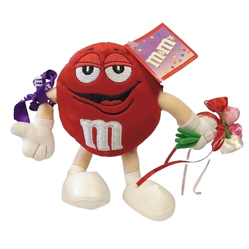M&amp;M RED 8&quot;H Plush with Flower Bouquet