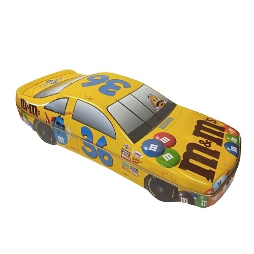 M&amp;M 10 1/2&quot;L Race Car Metal Tin