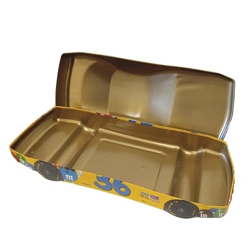 M&amp;M 10 1/2"L Race Car Metal Tin
