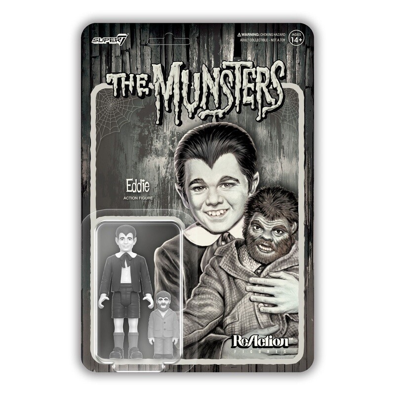The Munsters 3 3/4"H Eddie Munster and Woof Woof GRAYSCALE ReAction Figure